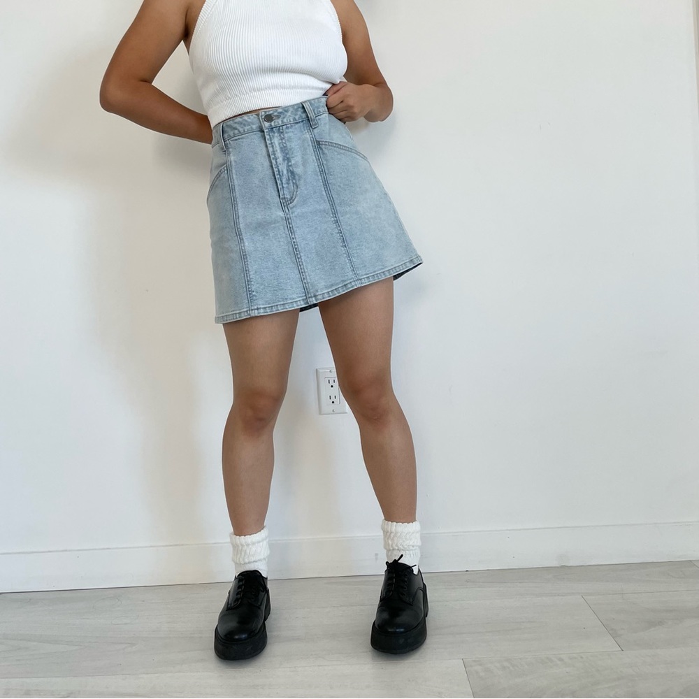 Light-Wash Denim A-Line Mini Skirt